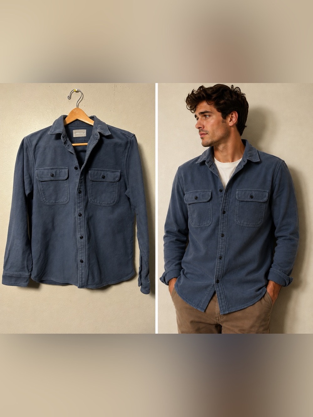 Everlane Men’s THE HEAVYWEIGHT OVERSHIRT in Heather Rich Navy size L